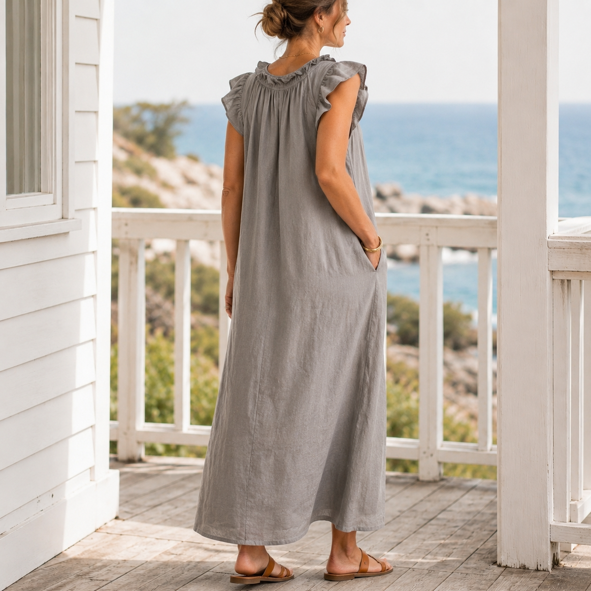 Carmen-Eve Ruffle Maxi Dress - Women's Linen Maxi Dress