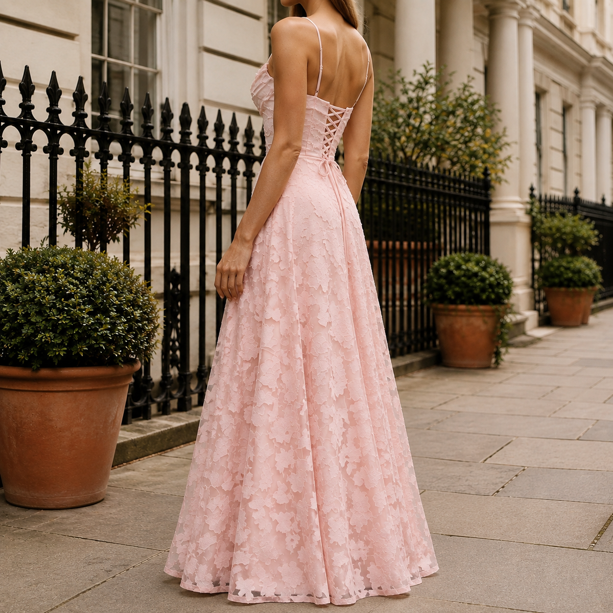 Pippa Floral Maxi Dress - Women's Appliqué Open Back Gown