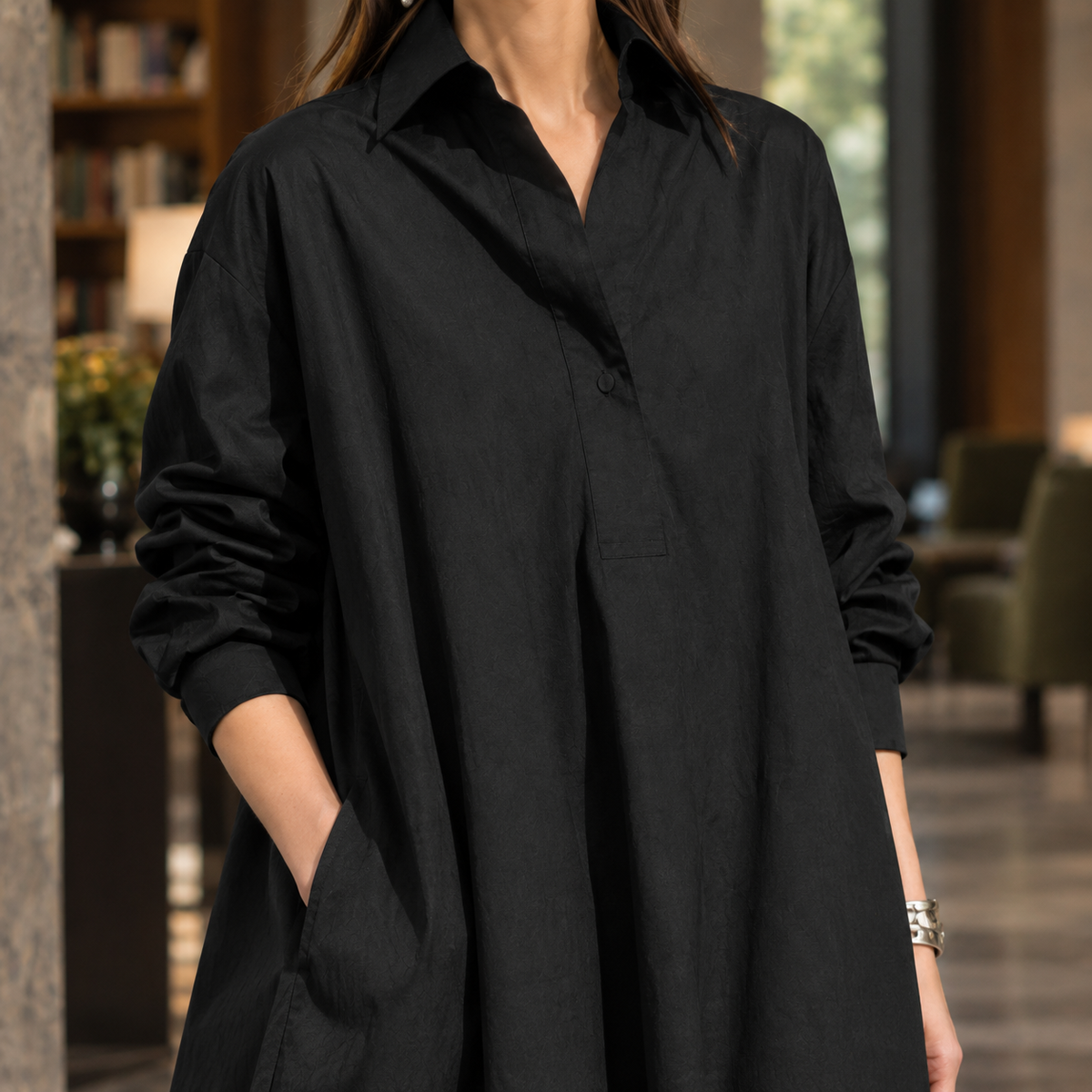 Abigail A-Line Maxi Dress - Women's Shirt Collar Dress