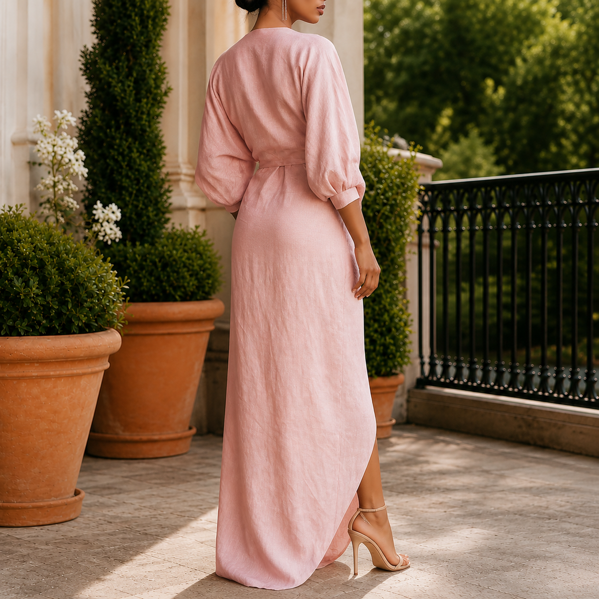 Nina Draped Maxi Dress - Women's Linen Wrap Style Dress