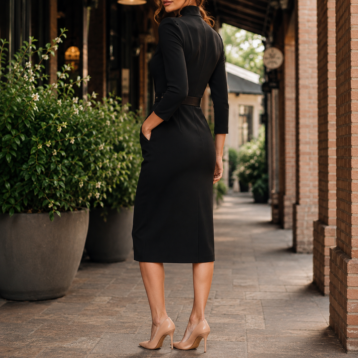 Serena-Hope Tailored Midi Dress - Women's Belted Dress