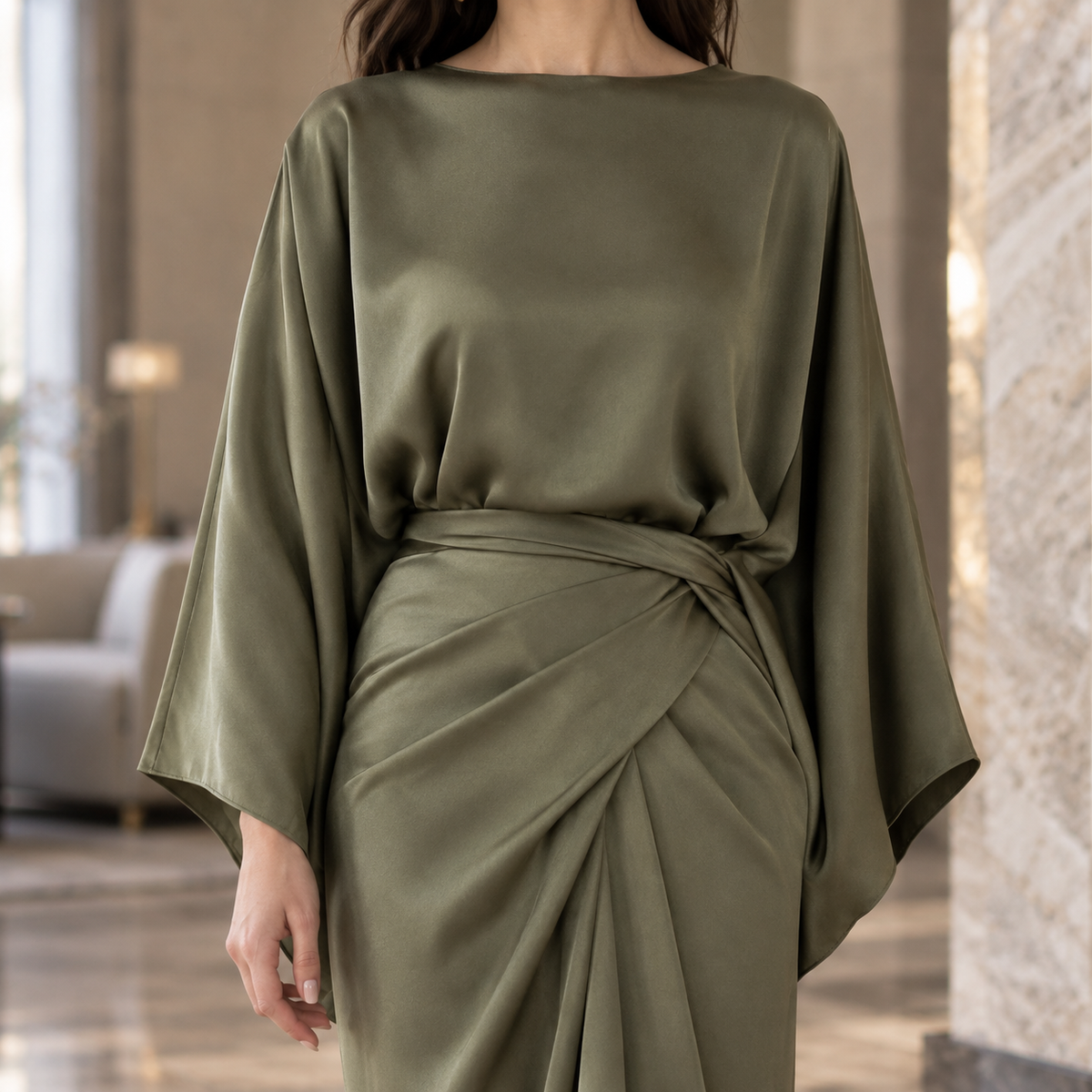 Cecily-Pearl Draped Maxi Dress - Women's Batwing Dress