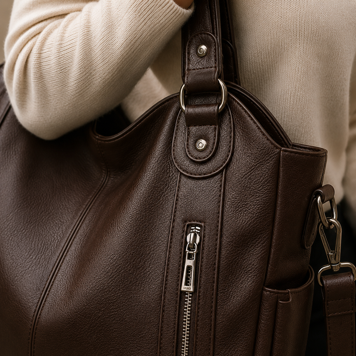 Farina Zip Pocket Tote - Leather Women's Shoulder Bag