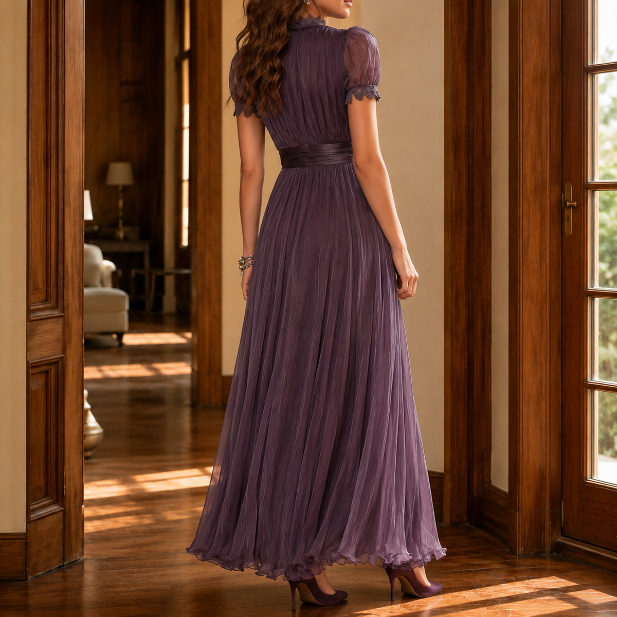Theodora-Mae Keyhole Maxi Dress - Women's Puff Sleeve Dress
