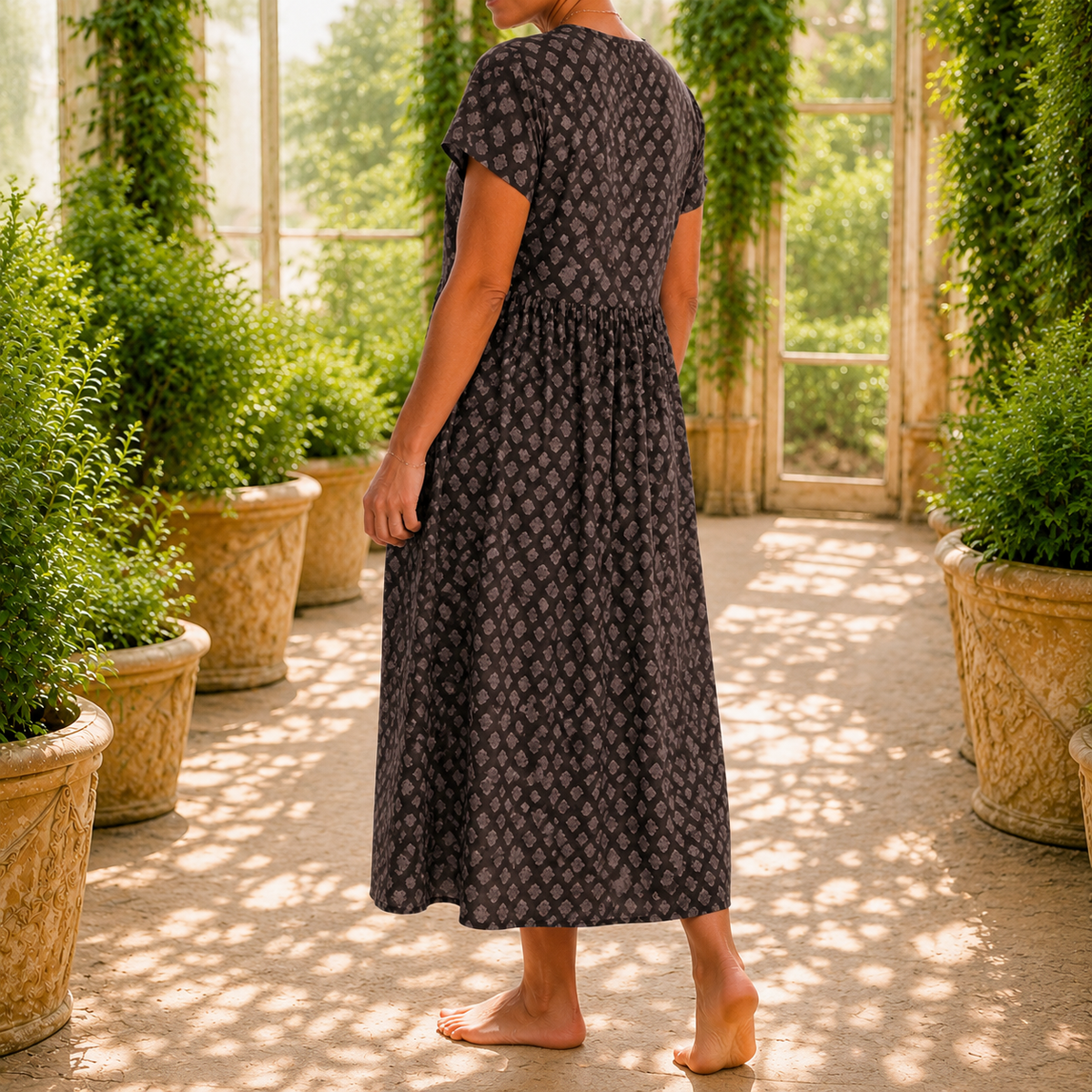 Sabina-Claire Printed Dress - Women's V Neck Day Dress