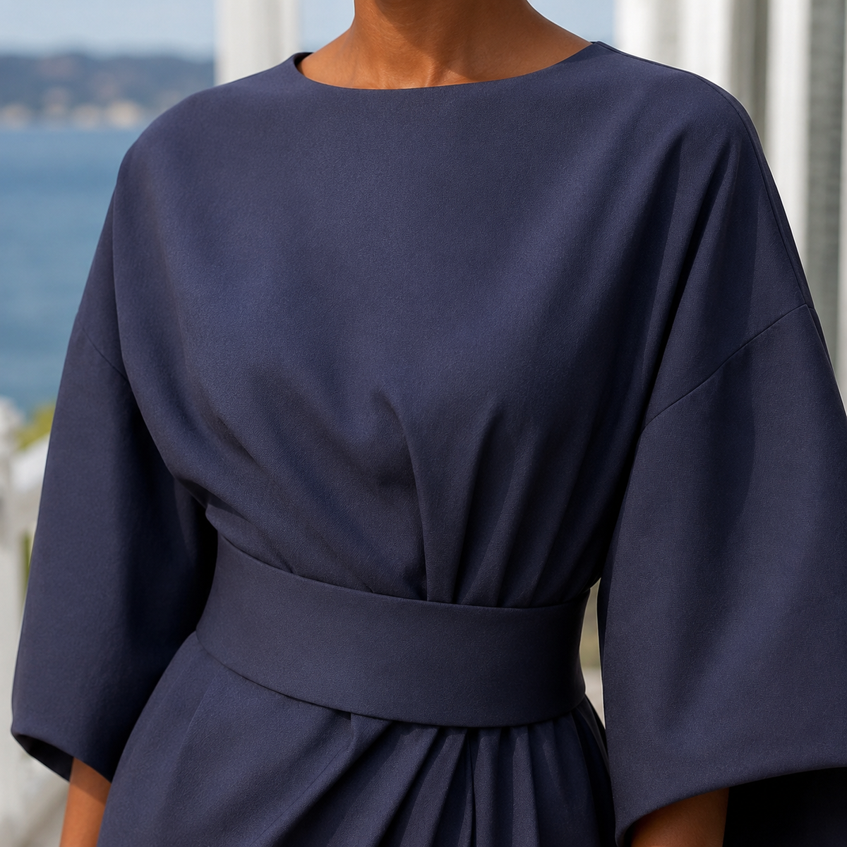 Astrid-Hope Belted Midi Dress - Women's Cape Sleeve Dress