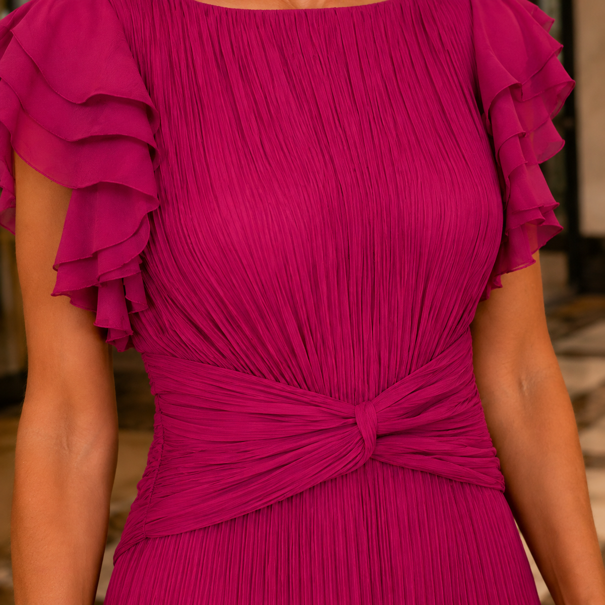 Renata-Jade Pleated Dress - Women's Twist Waist Maxi Dress