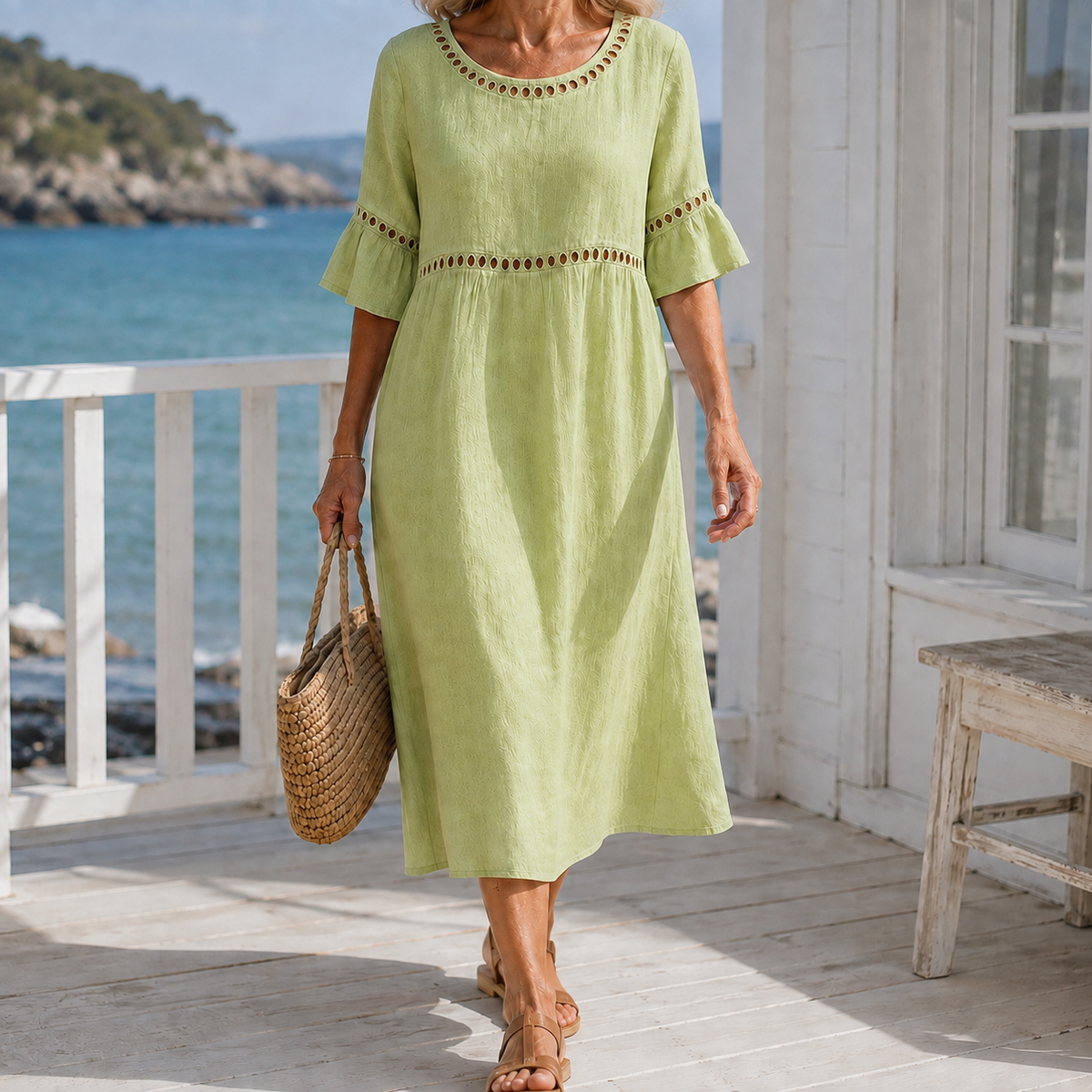 Hallie-Jade Eyelet Midi Dress - Women's A-Line Dress