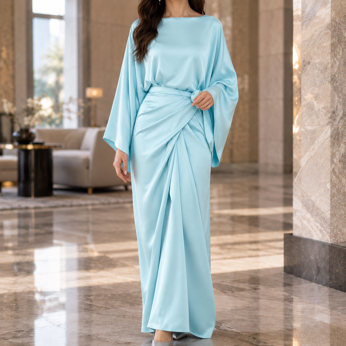 Cecily-Pearl Draped Maxi Dress - Women's Batwing Dress