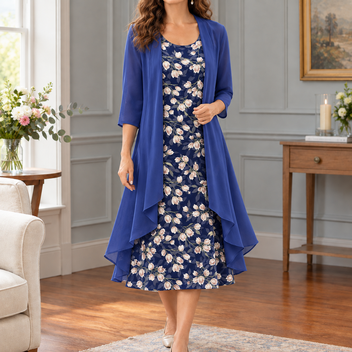 Helena-Rose Floral Dress Set - Women's Two Piece Midi Set