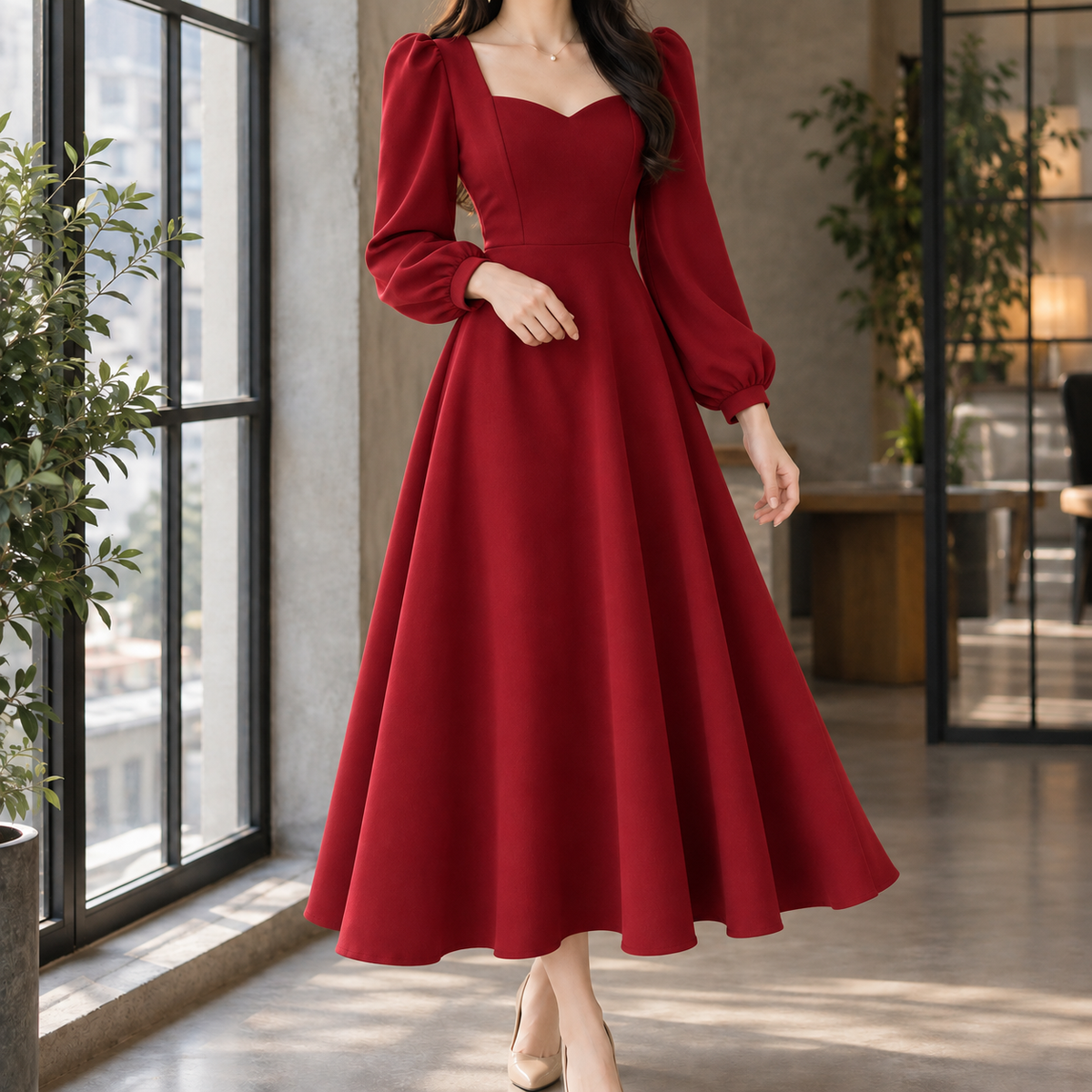 Emmeline A-Line Dress - Sweetheart Neck Women's Dress