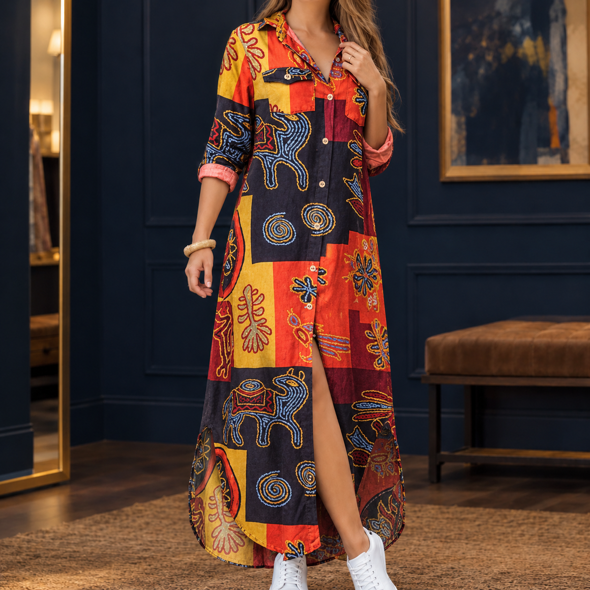 Dahlia-Rae Maxi Shirt Dress - Women's Button Front Dress