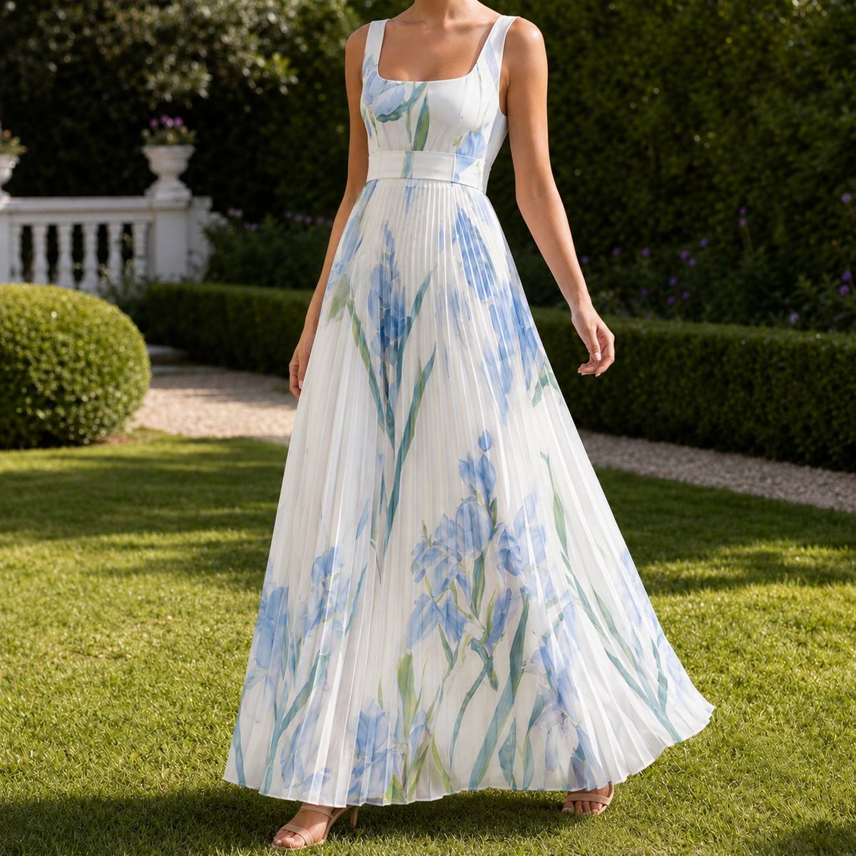 Orla-Grace Pleated Maxi Dress - Women's Square Neck Dress