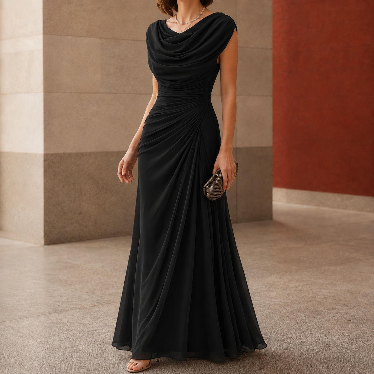 Sylvie-Skye Cowl Maxi Dress - Women's Ruched Waist Dress