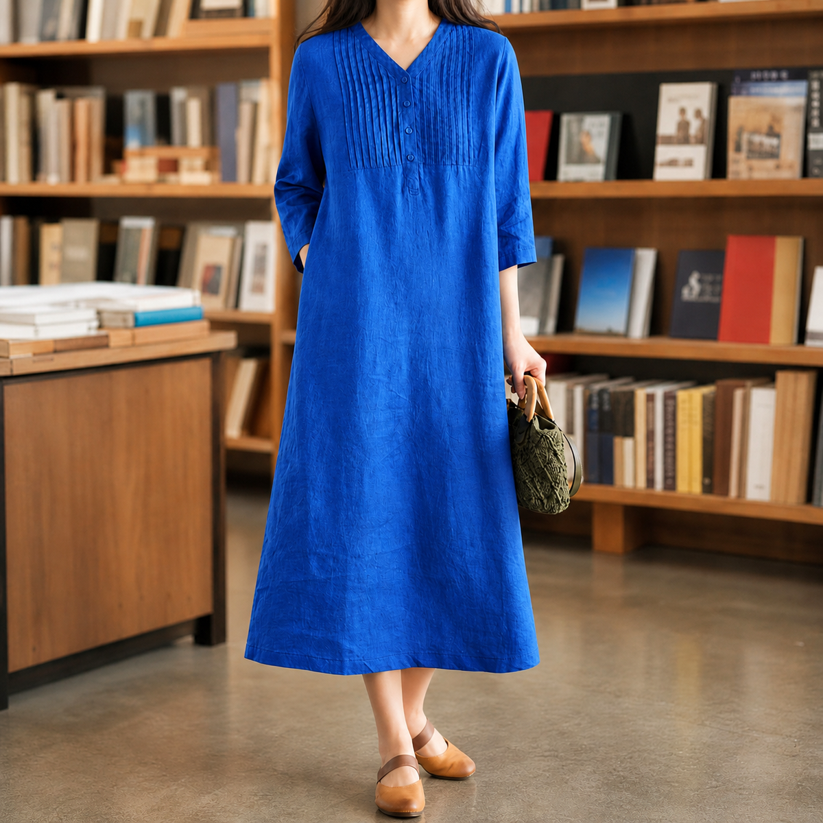 Veronique-Eve Pintuck Maxi Dress - Women's Linen Dress