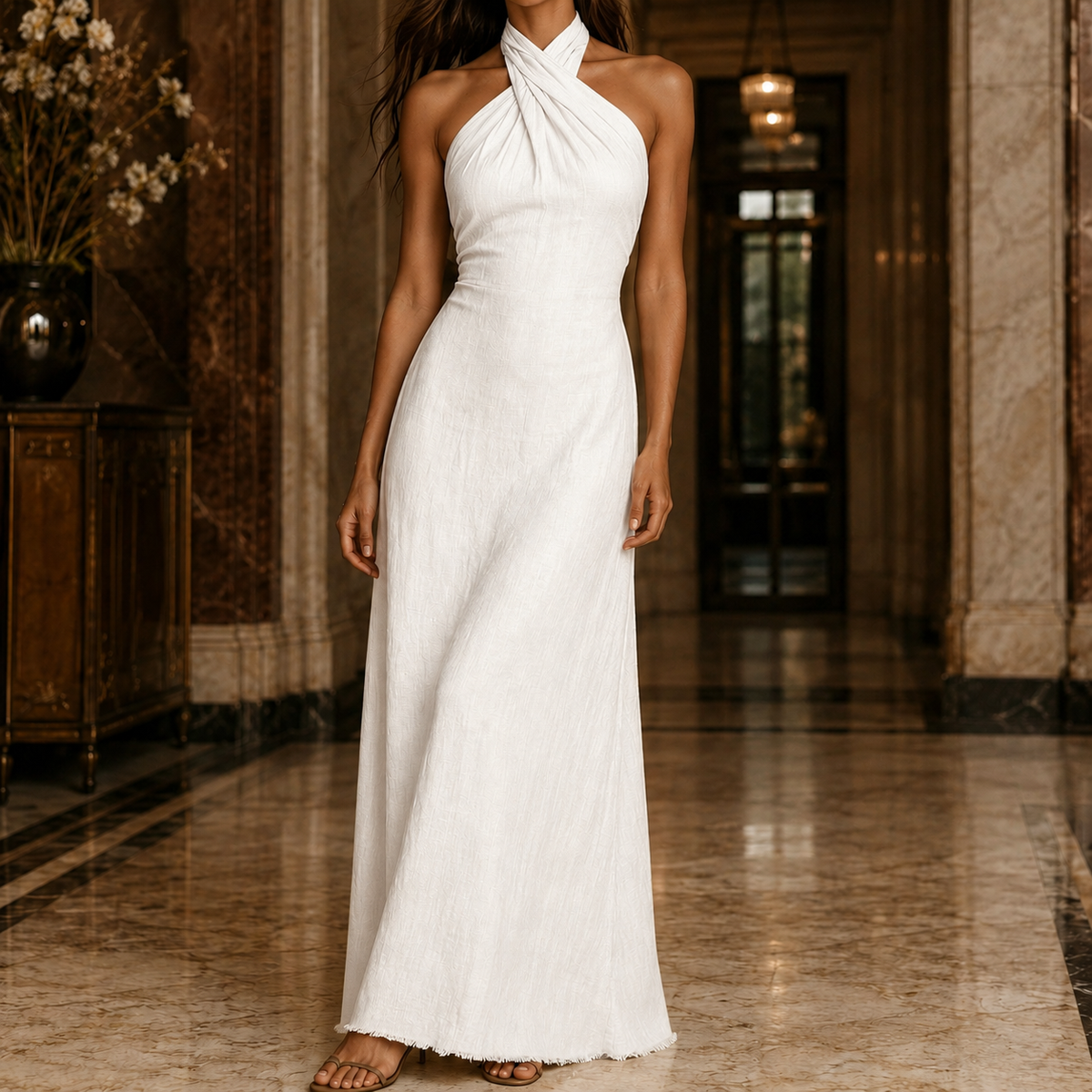Apolline Halter Maxi Dress - Crossover Neck Women's Dress