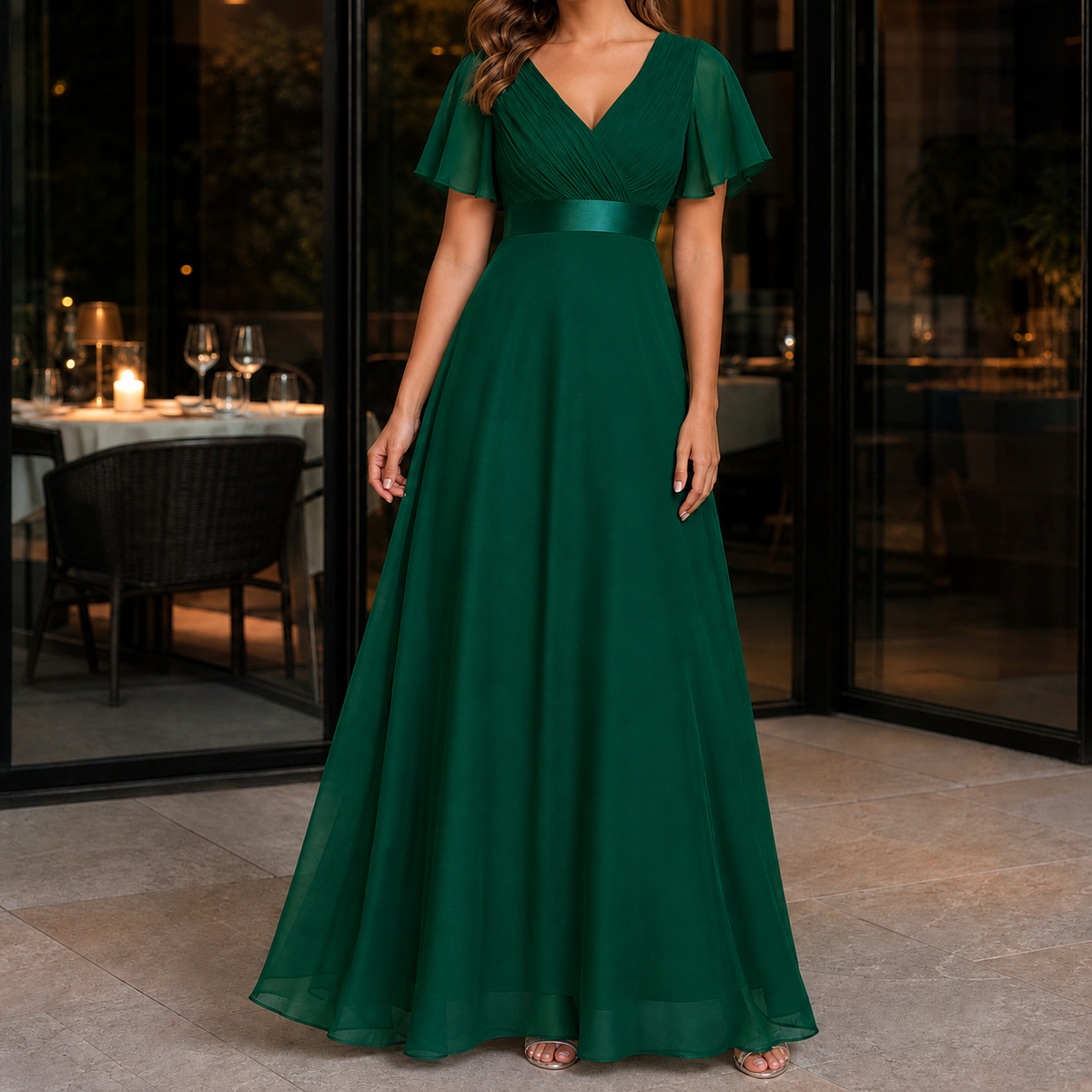 Nadine-Jade Flutter Sleeve Dress - Women's Maxi Dress