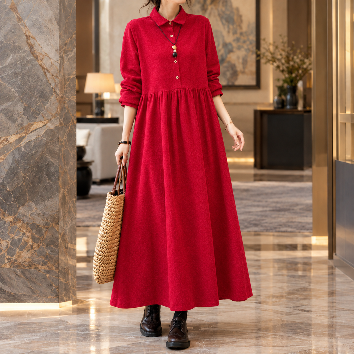 Arabelle-Jane Gathered Maxi Dress - Women's Collar Dress