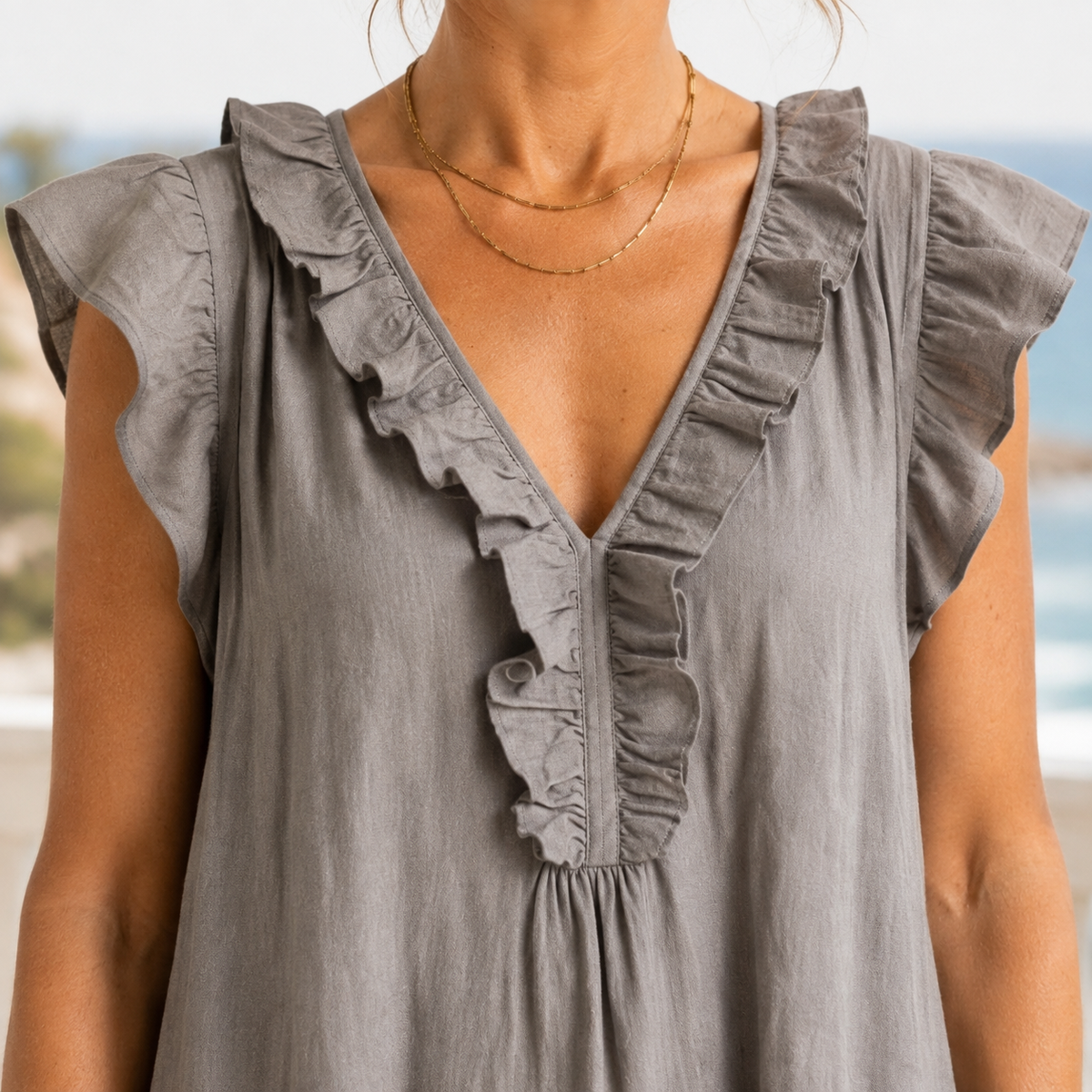 Carmen-Eve Ruffle Maxi Dress - Women's Linen Maxi Dress