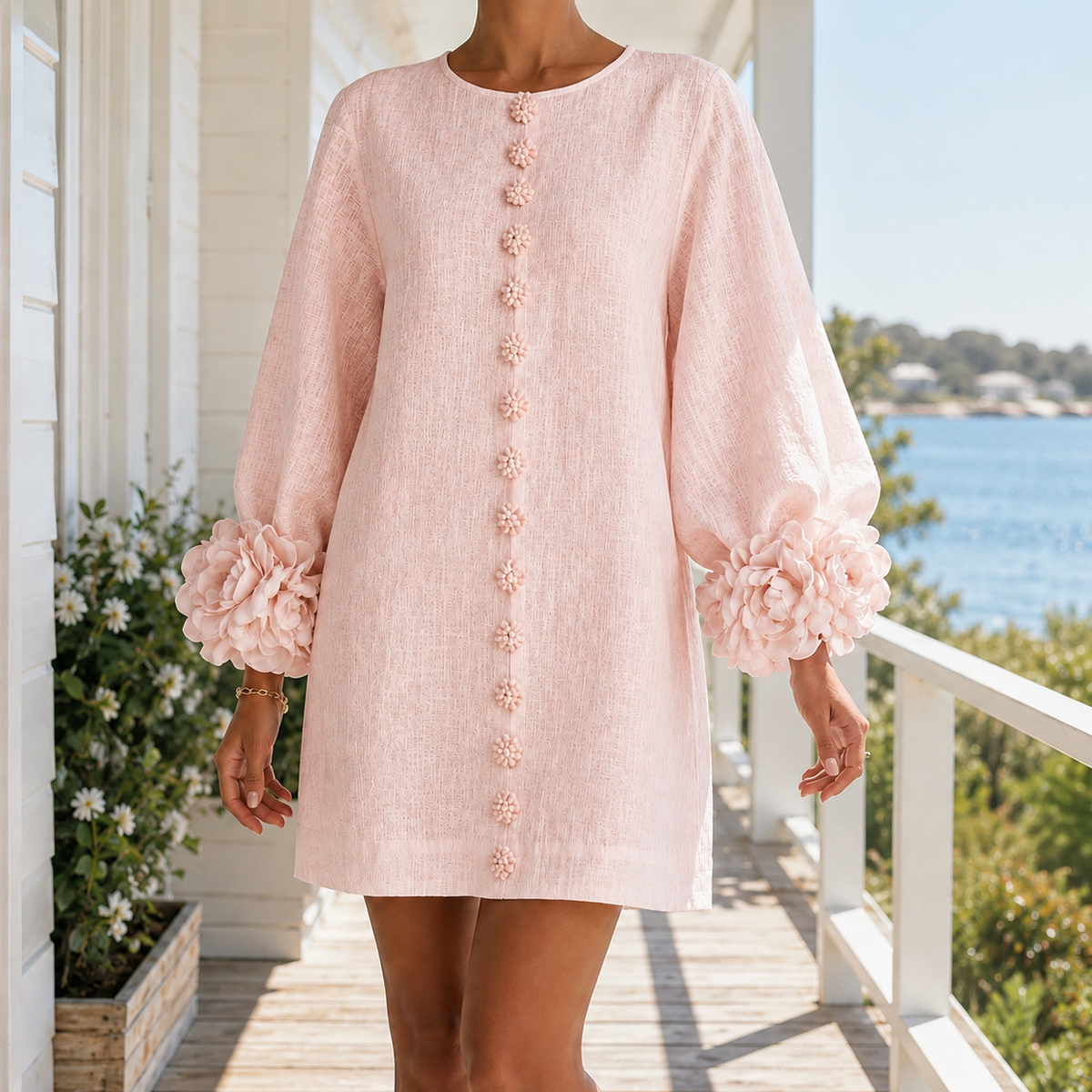 Freya-Claire Rosette Cuff Dress - Women's Mini Shift Dress