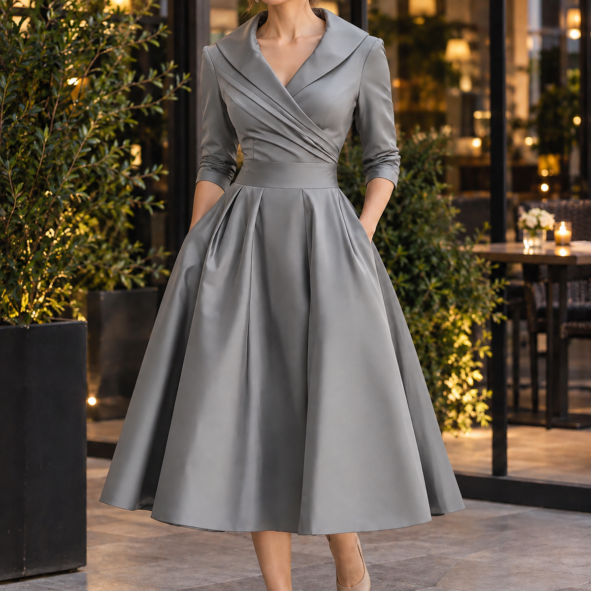 Estelle-Mae Wrap Midi Dress - Satin Women's Dress