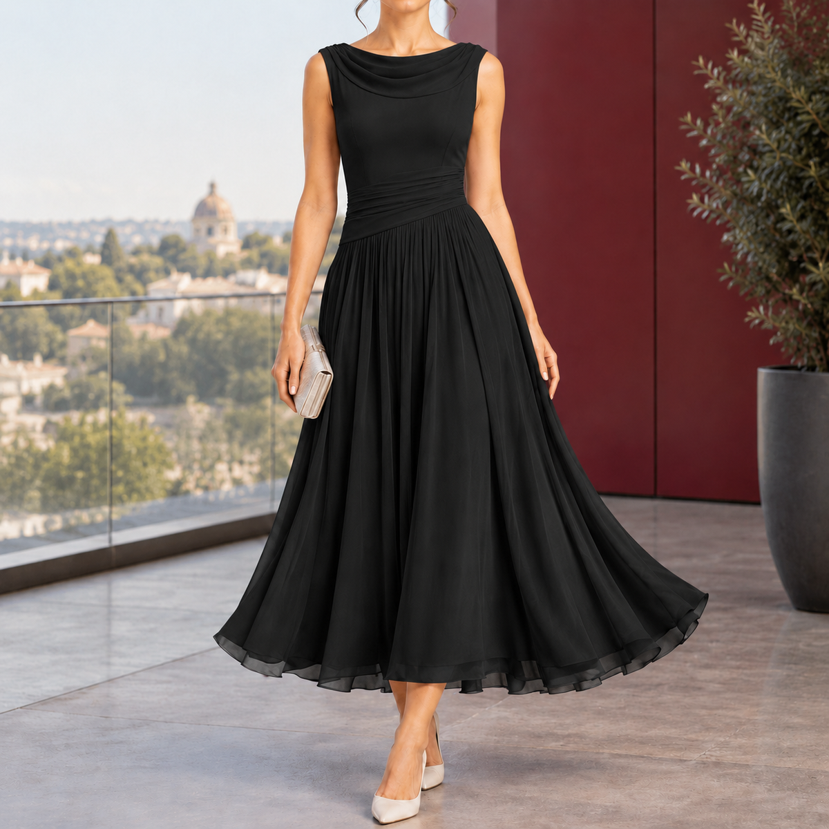 Calla-Grace Draped Midi Dress - Women's Sleeveless Dress