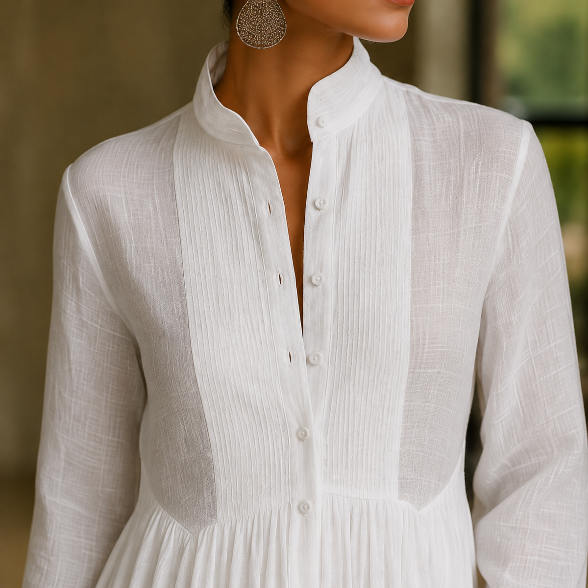 Evangeline Button-Front Maxi Dress - Women's Cotton Linen