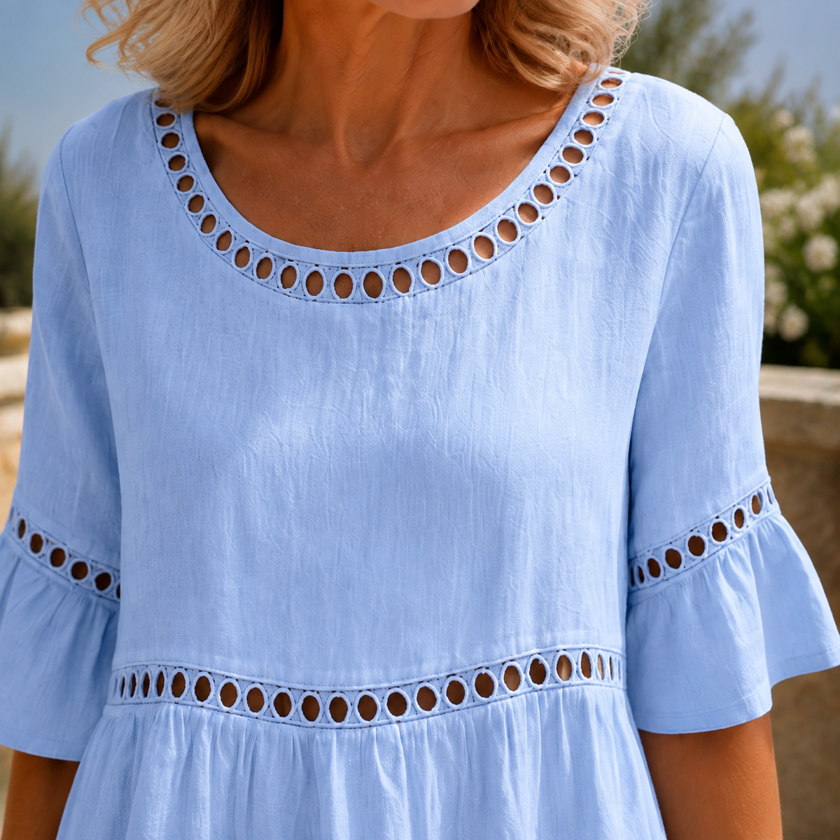 Estella-Rae Eyelet Midi Dress - Women's Linen Midi Dress