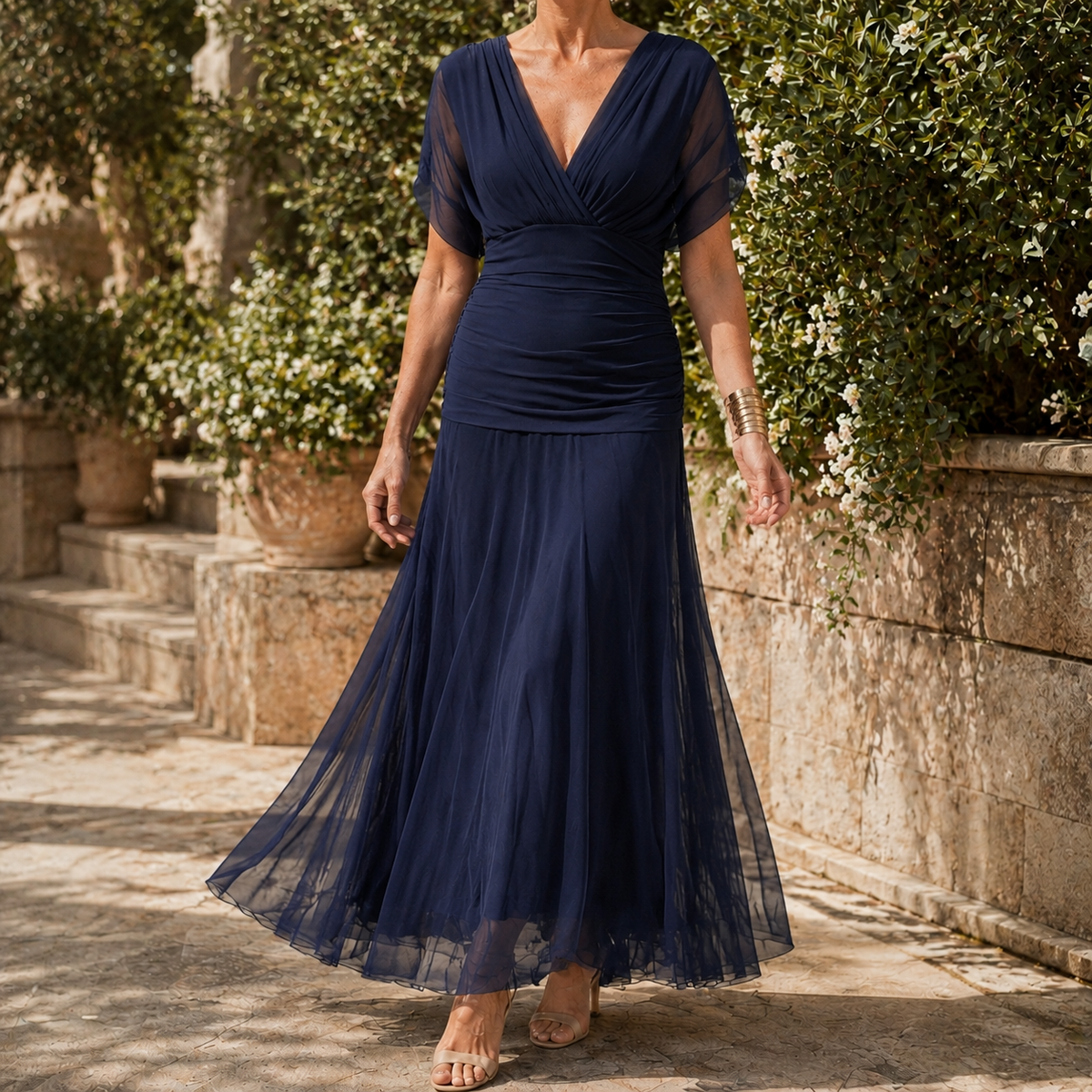 Vera-Rae Draped Maxi Dress - Flutter Sleeve Women's Dress