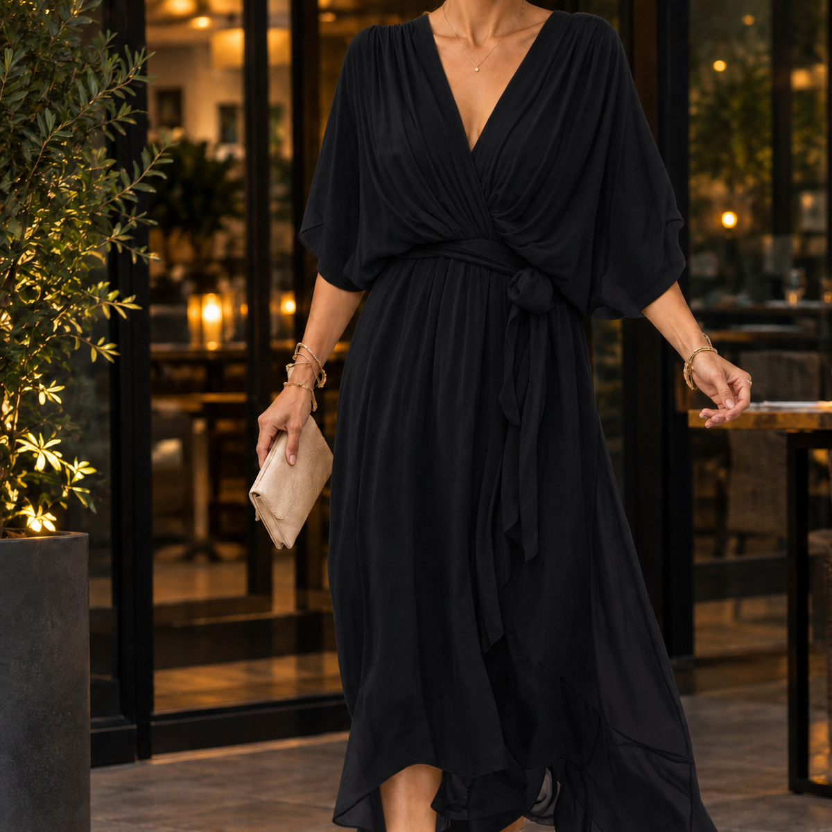Mathilde-Lane Draped Midi Dress - Women's Wrap Look Dress