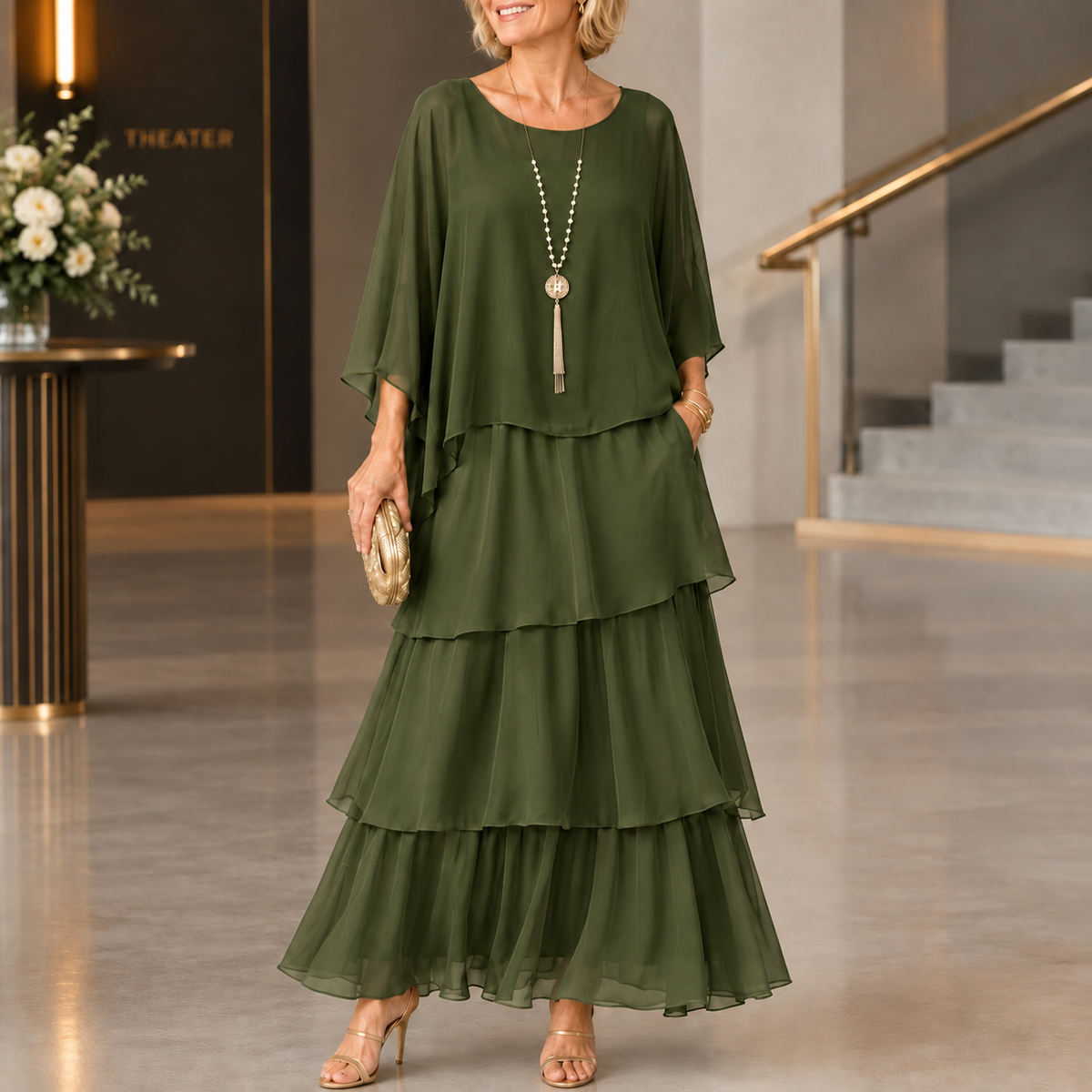 Serena-Rae Layered Maxi Dress - Women's Cape Dress