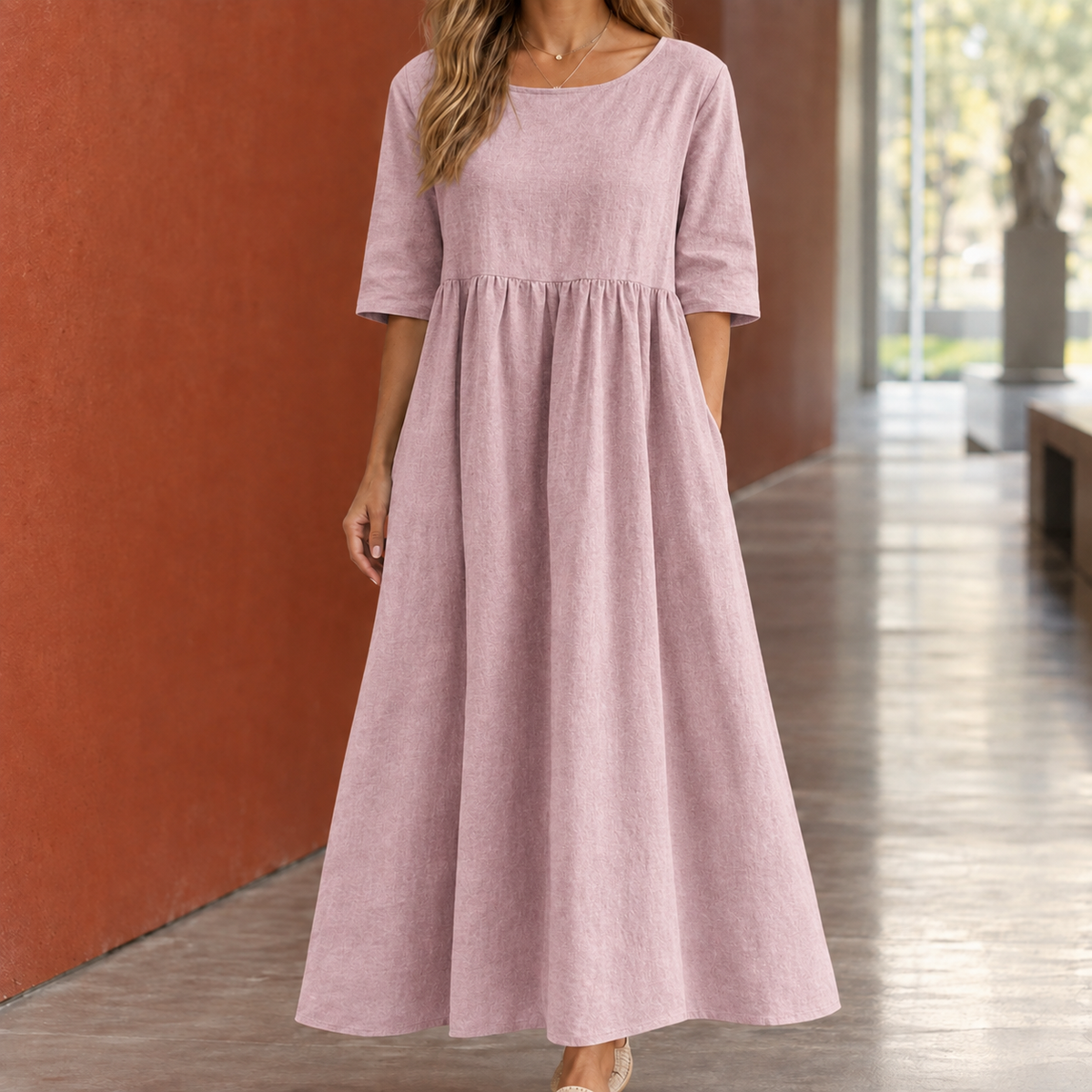 Marissa-Kate Gathered Maxi Dress - Women's Linen Dress