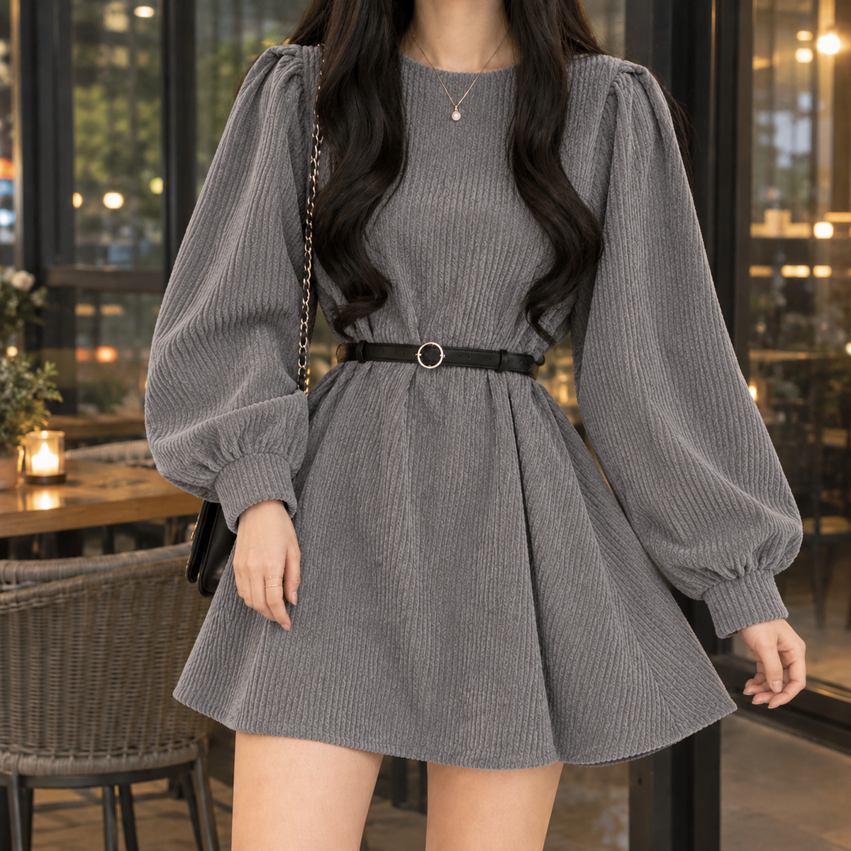 Halcyon-Eve A-Line Dress - Women's Corduroy Mini Dress