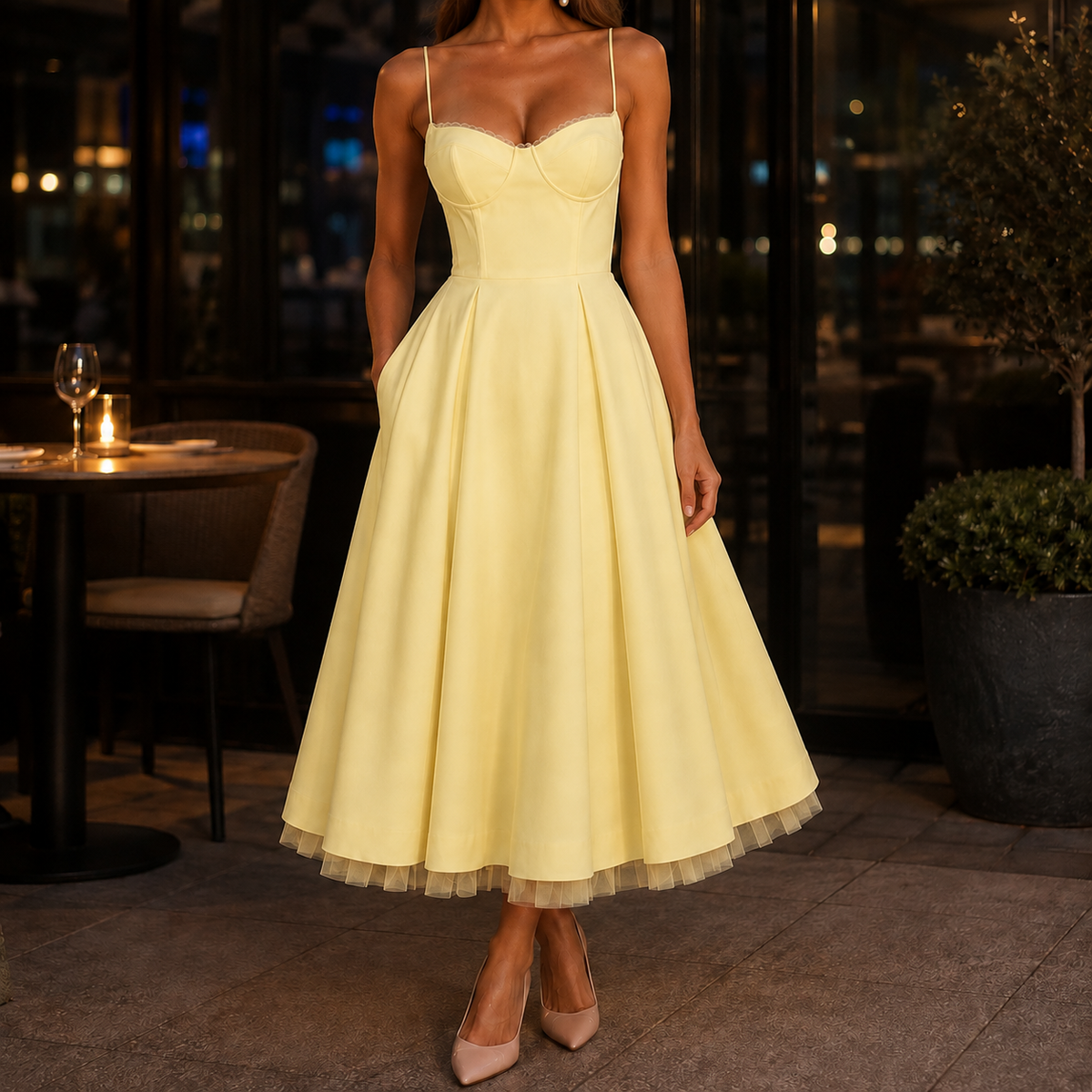 Tamsin-Skye Corset Midi Dress - Women's Pleated Dress