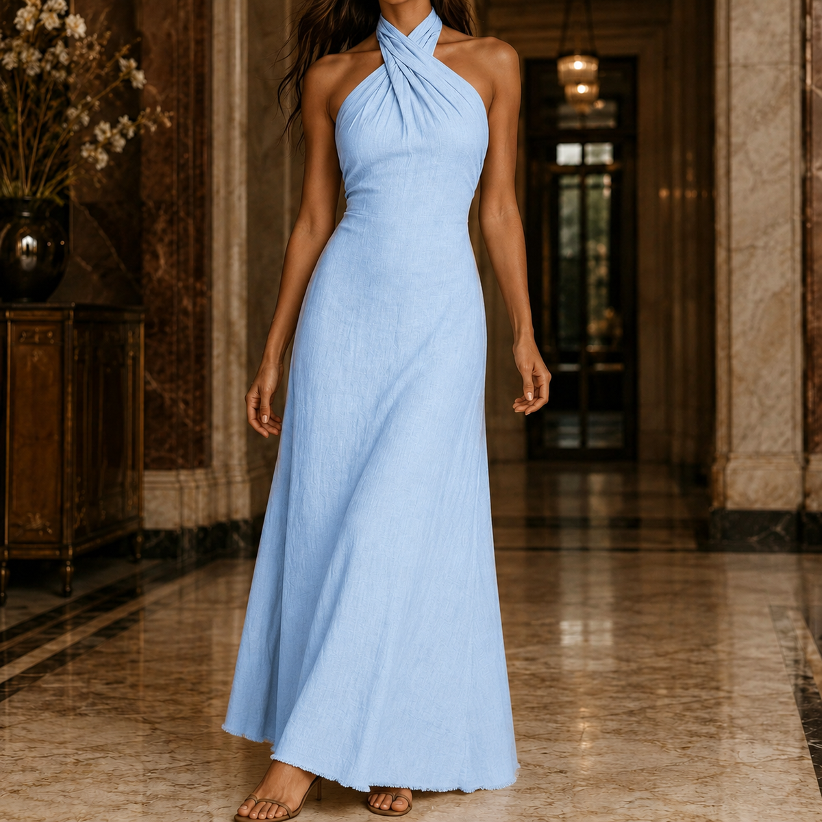 Apolline Halter Maxi Dress - Crossover Neck Women's Dress