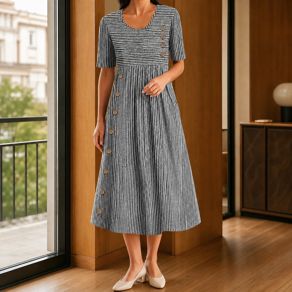 Tatiana-Louise Striped Midi Dress - Women's A-Line Dress
