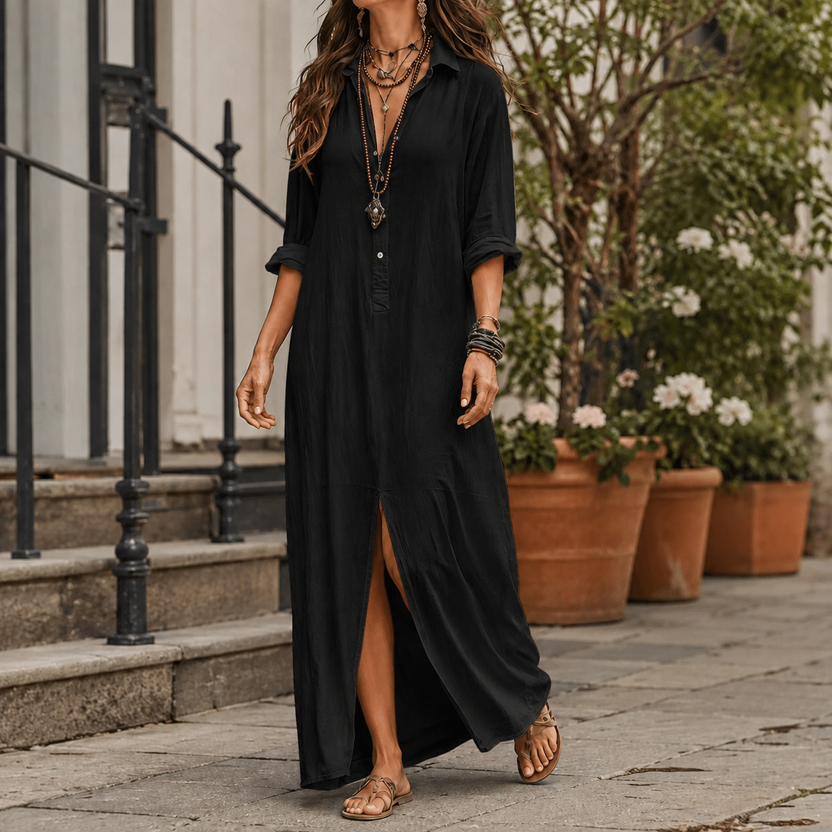 Marcella Maxi Shirt Dress - Women's Cotton Shirt Dress
