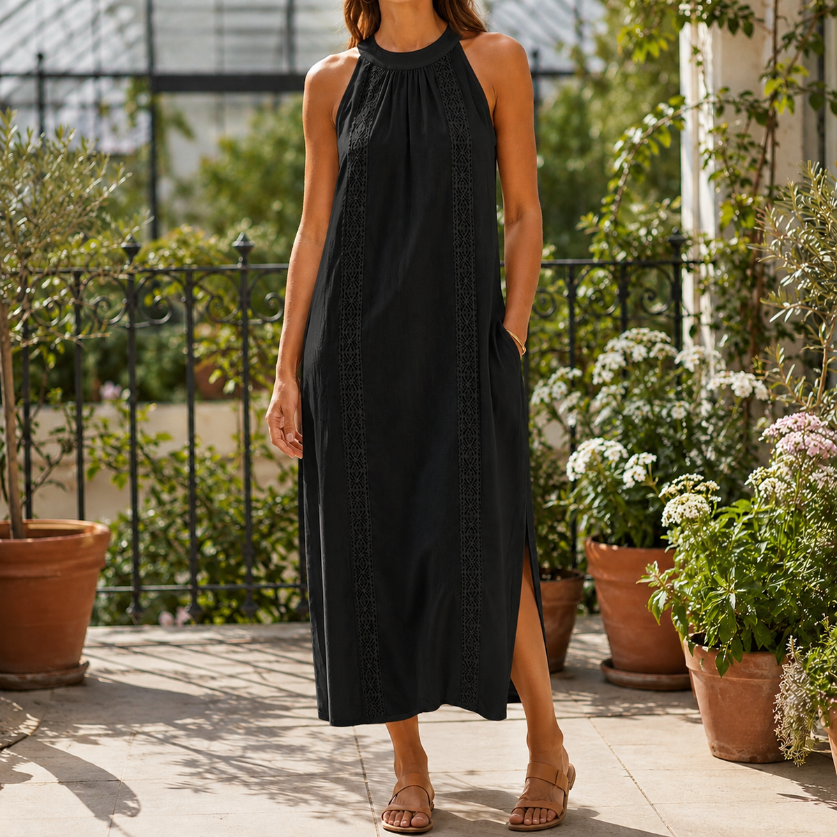 Priscilla Lace Midi Dress - Women's Halter Neck Dress