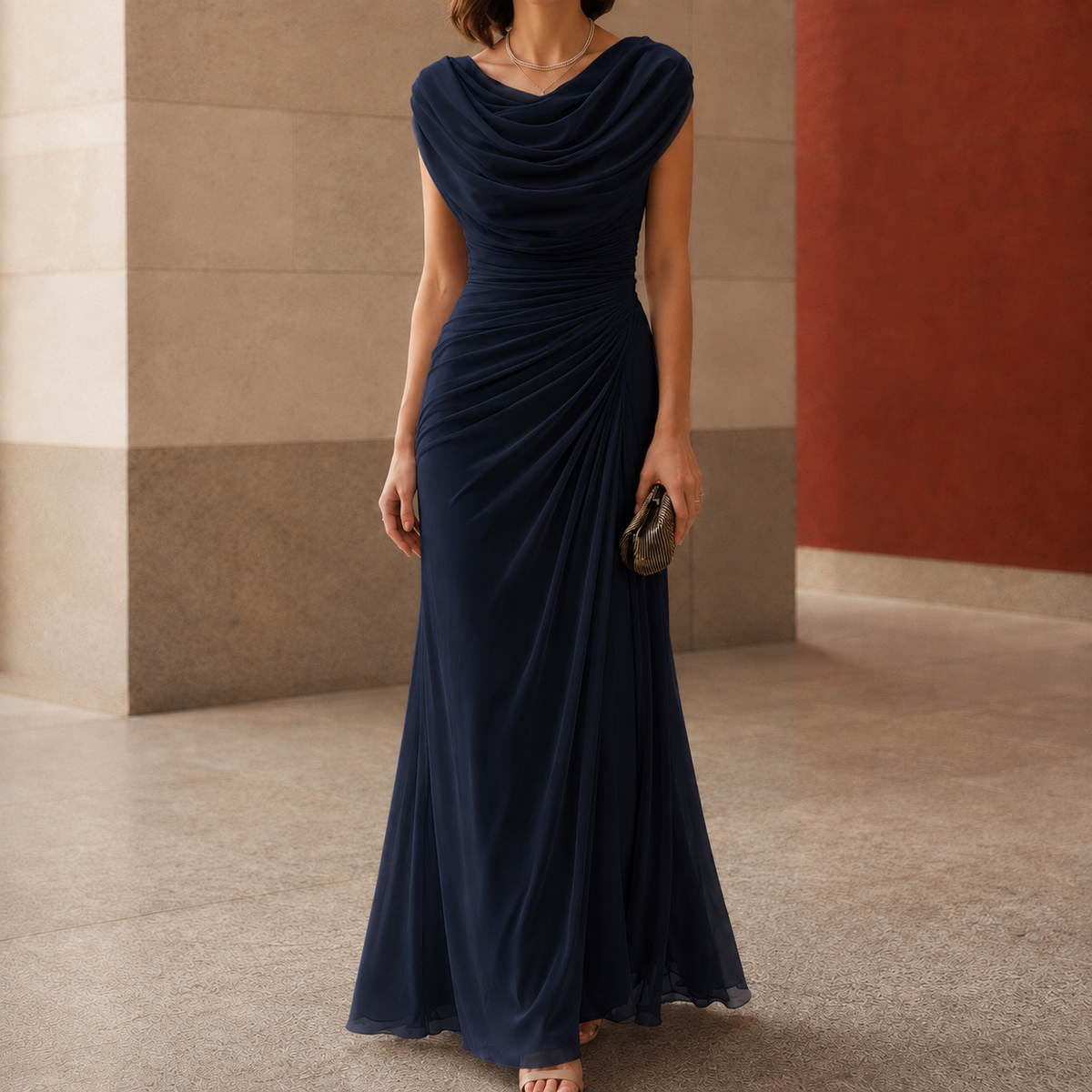 Sylvie-Skye Cowl Maxi Dress - Women's Ruched Waist Dress