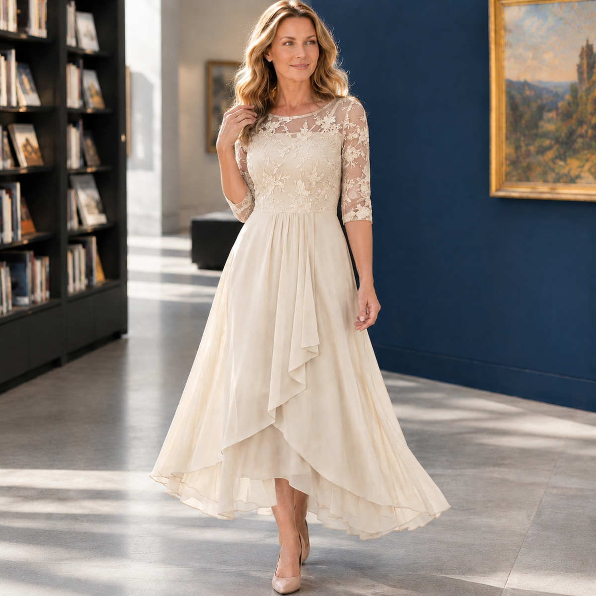 Mireille-Eve Asymmetric Dress - Women's Lace Midi Dress