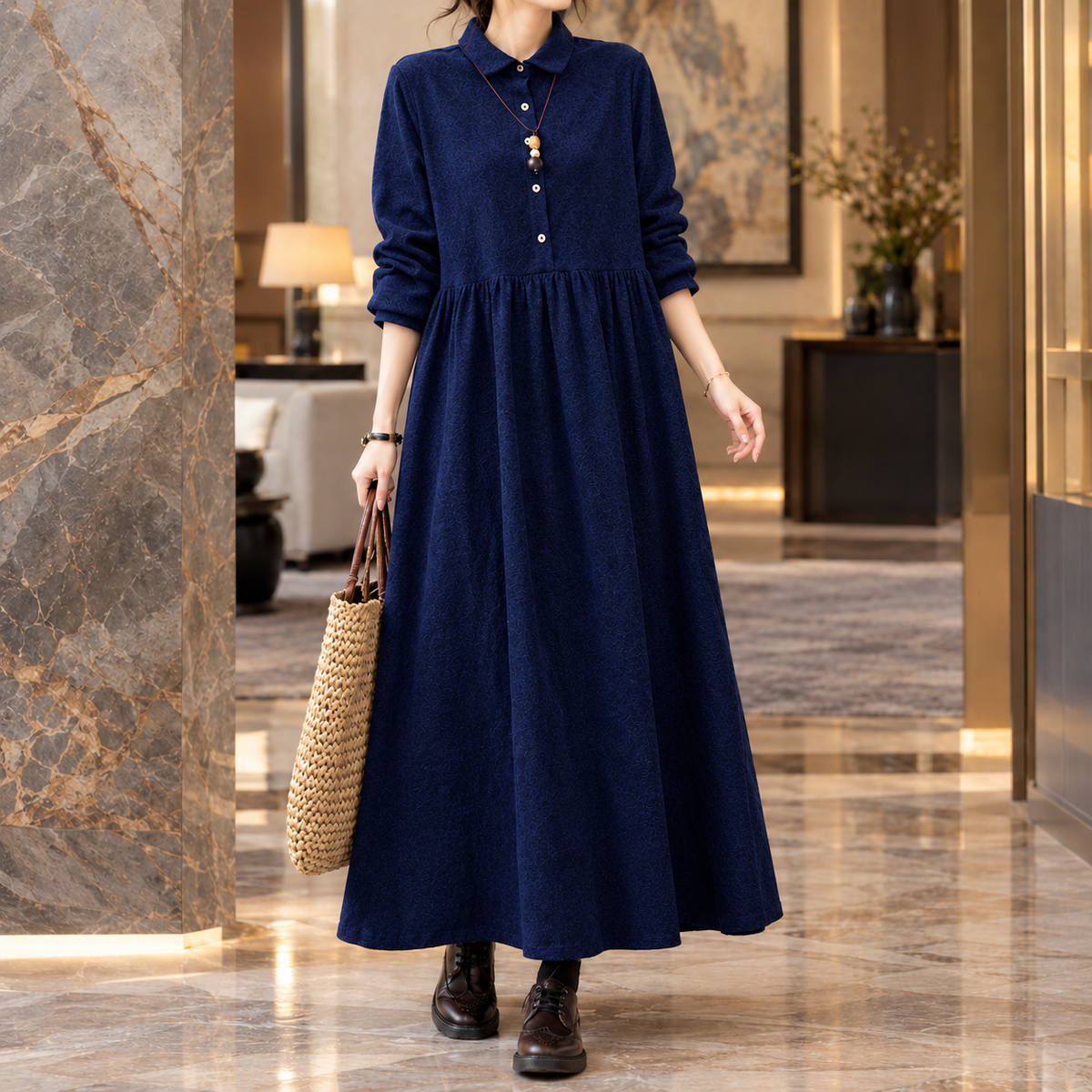 Arabelle-Jane Gathered Maxi Dress - Women's Collar Dress