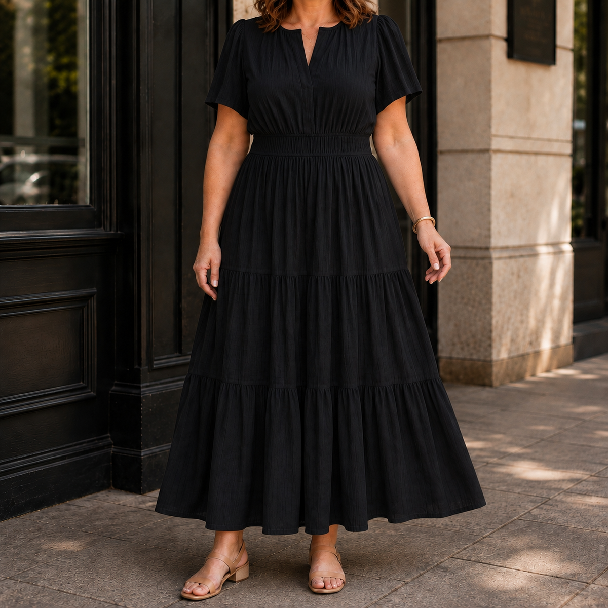 Zinnia Tiered Maxi Dress - Women's Shirred Waist Dress