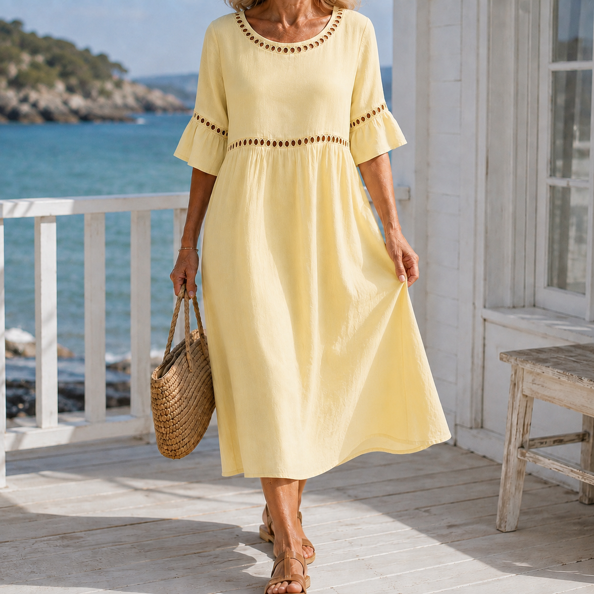 Hallie-Jade Eyelet Midi Dress - Women's A-Line Dress