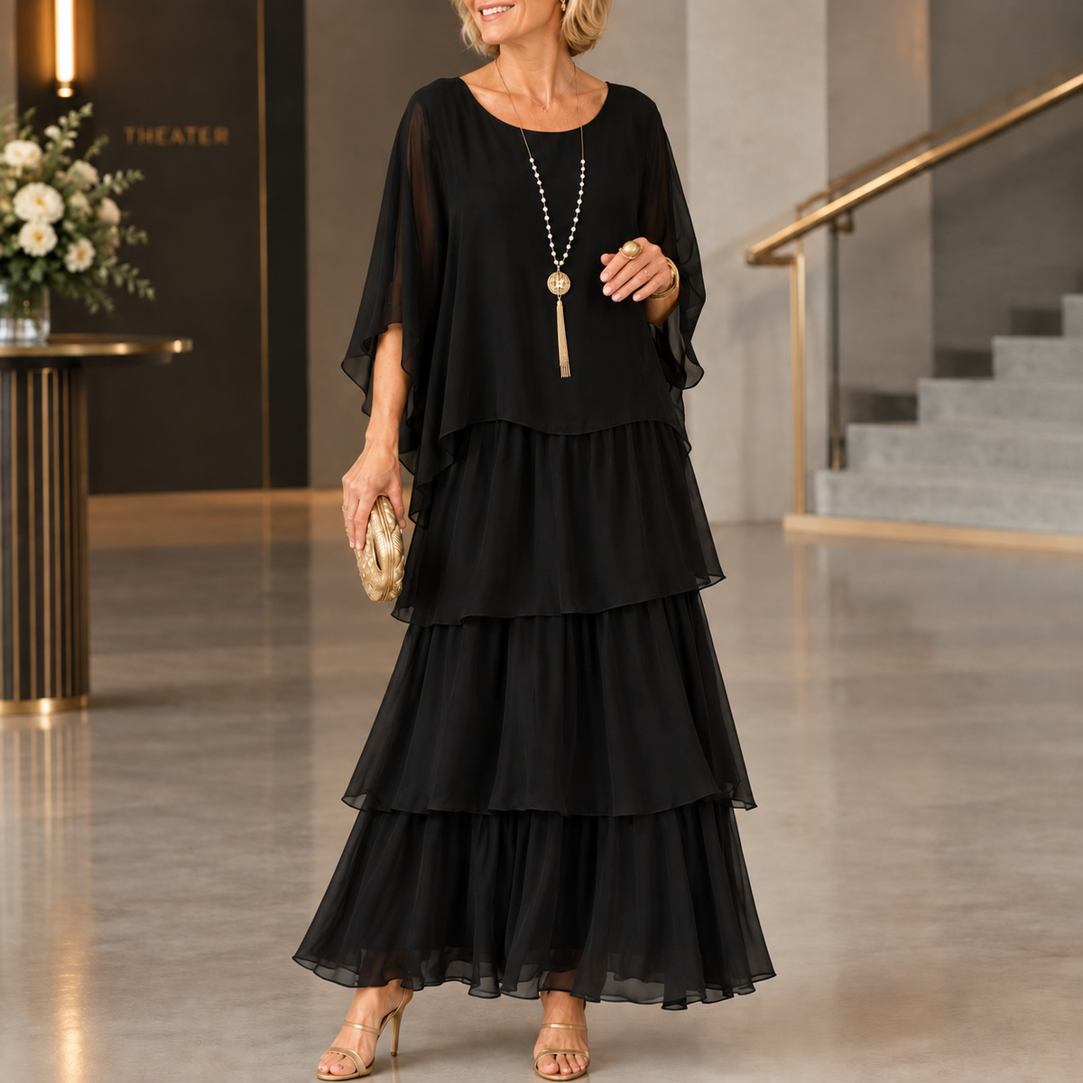 Serena-Rae Layered Maxi Dress - Women's Cape Dress