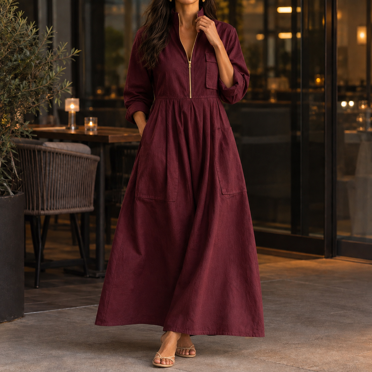 Guinevere-Hope Half-Zip Maxi Dress - Women's Pocket Dress