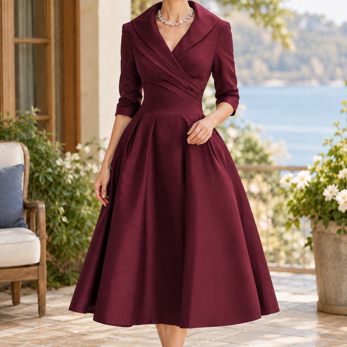 Simone-Skye Wrap Dress - Shawl Collar Women's Midi