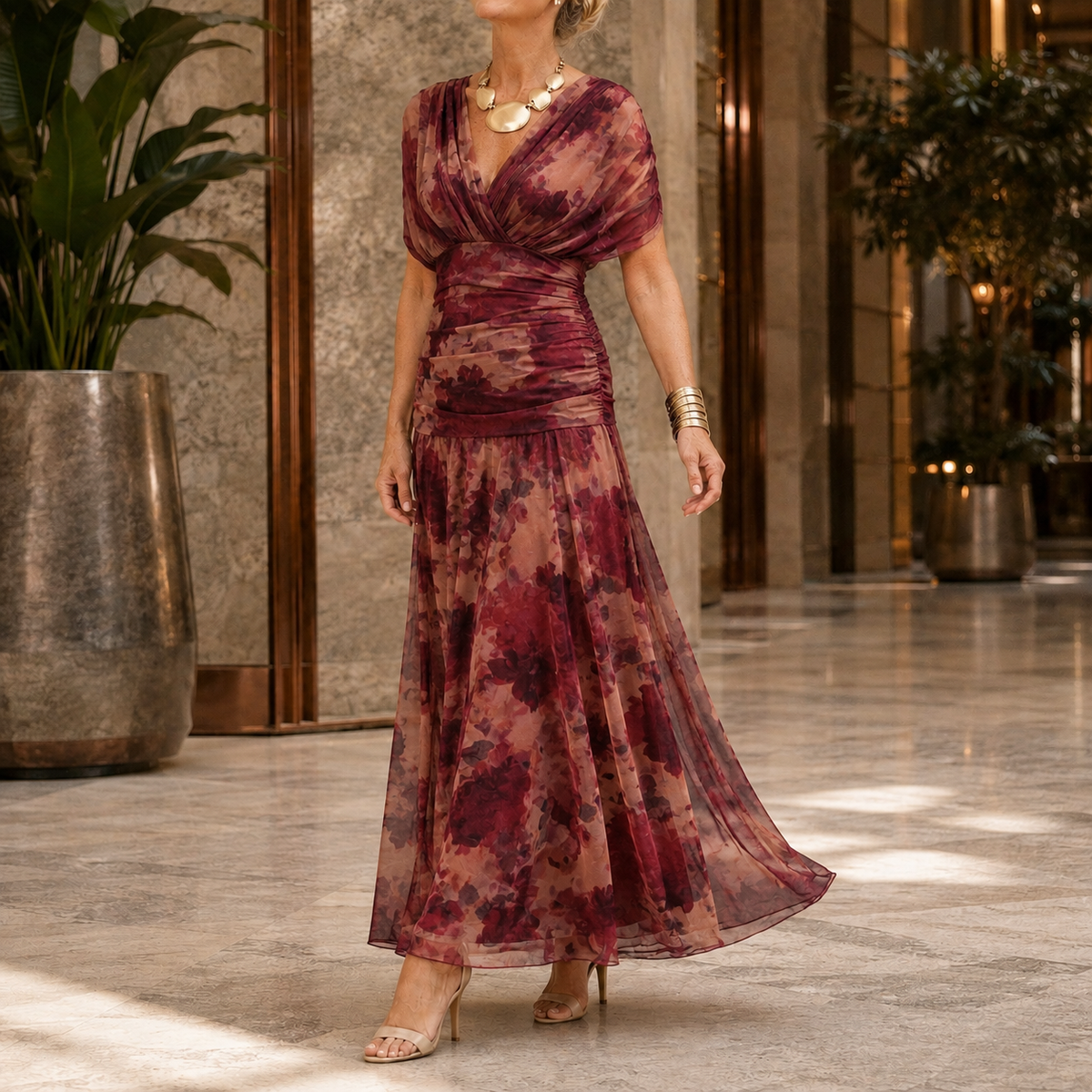 Lydia-Hope Wrap Maxi Dress - Women's V-Neck Occasion Dress
