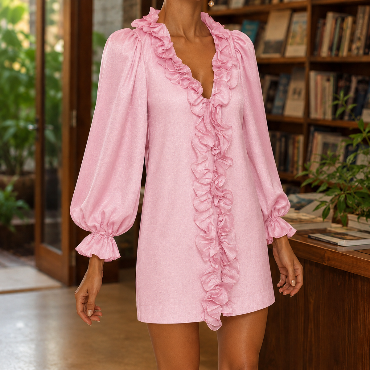 Eva-Claire Ruffle Mini Dress - Women's Puff Sleeve Dress