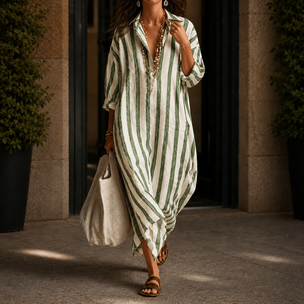 Adele Striped Shirt Dress - Women's Linen Blend Dress