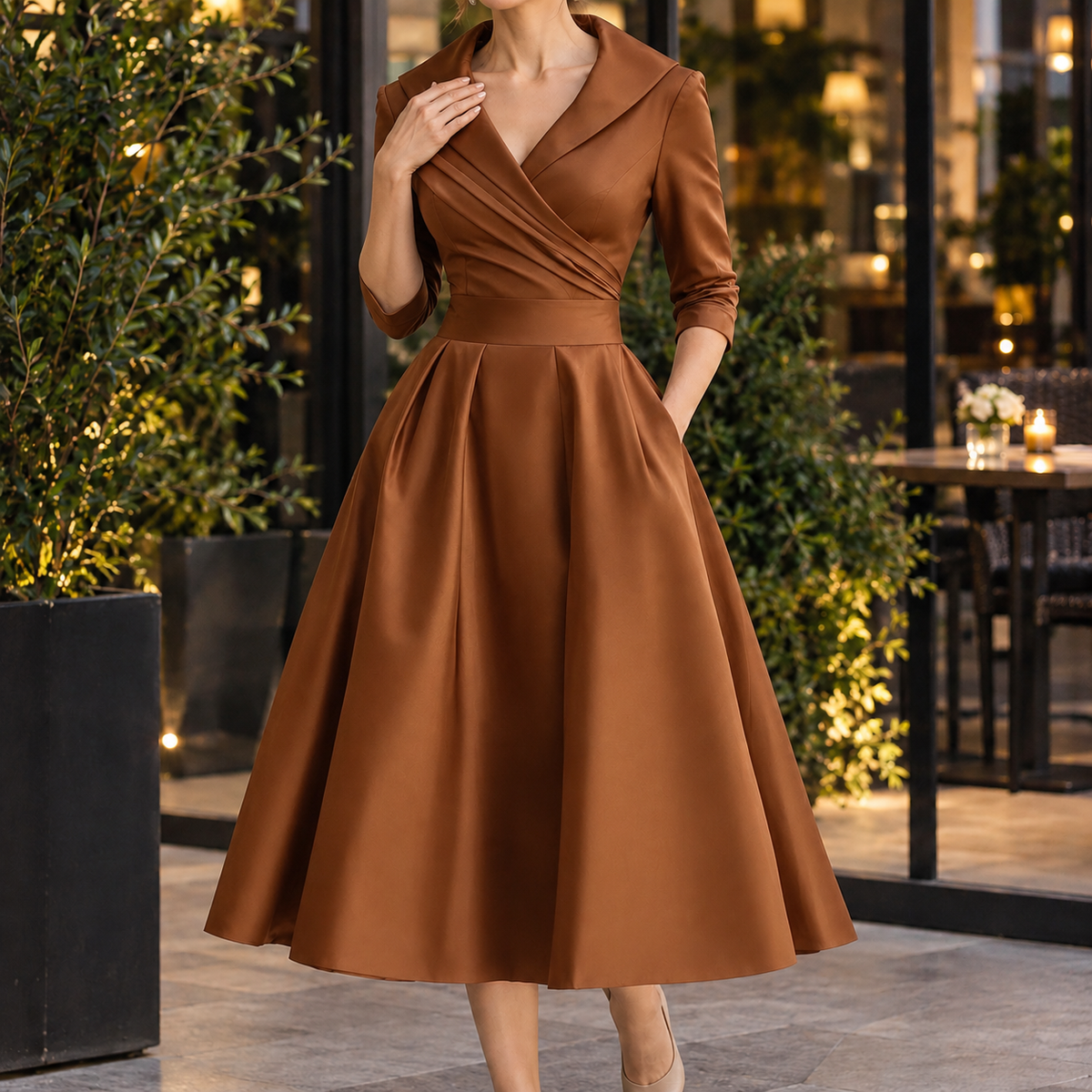 Estelle-Mae Wrap Midi Dress - Satin Women's Dress